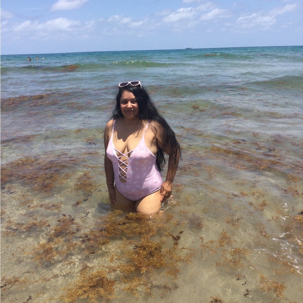 Light Pink Butterfly Lace-Up One-Piece Swimsuit - Women's